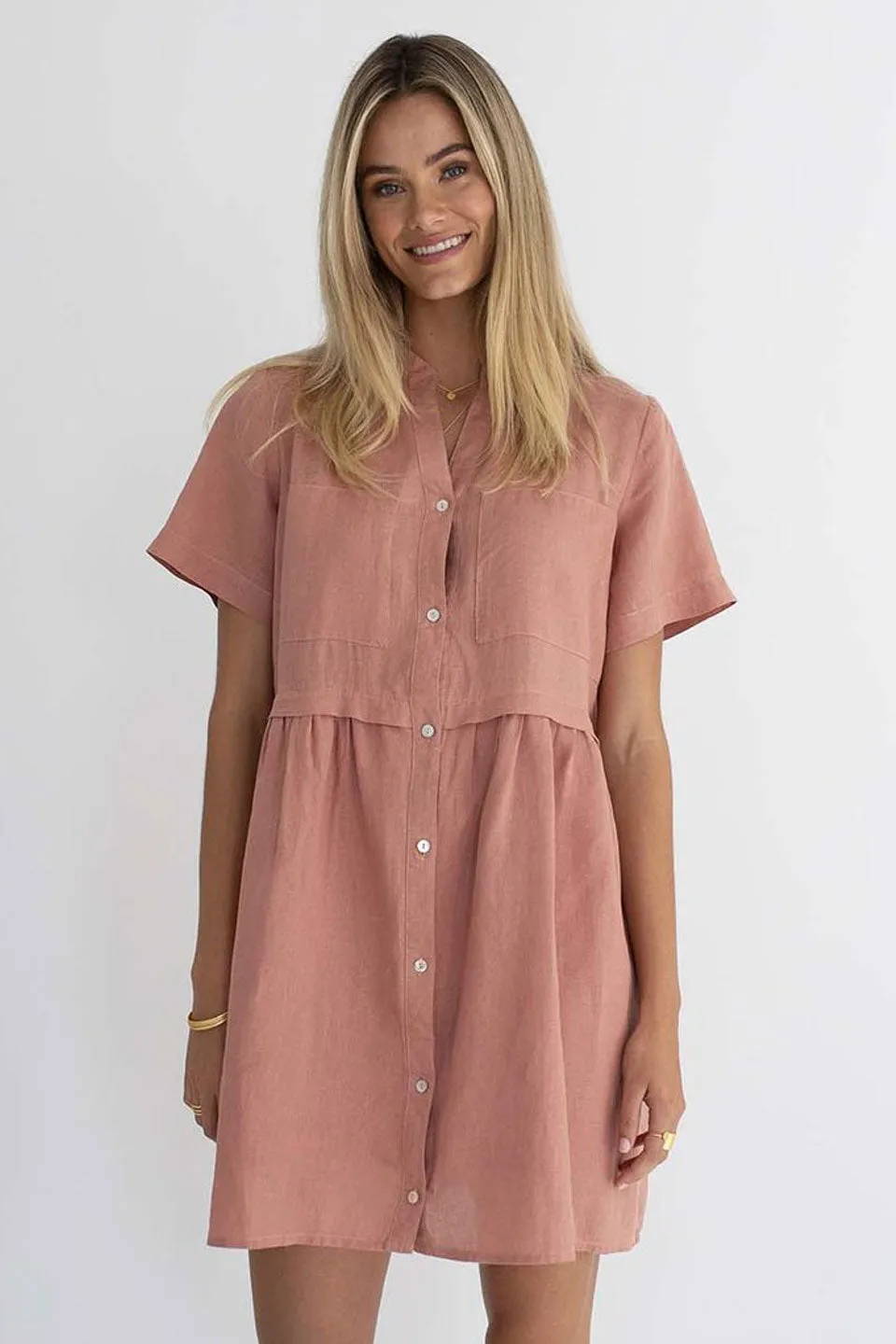 Pippa SS Rose Clay Shift Shirt Dress