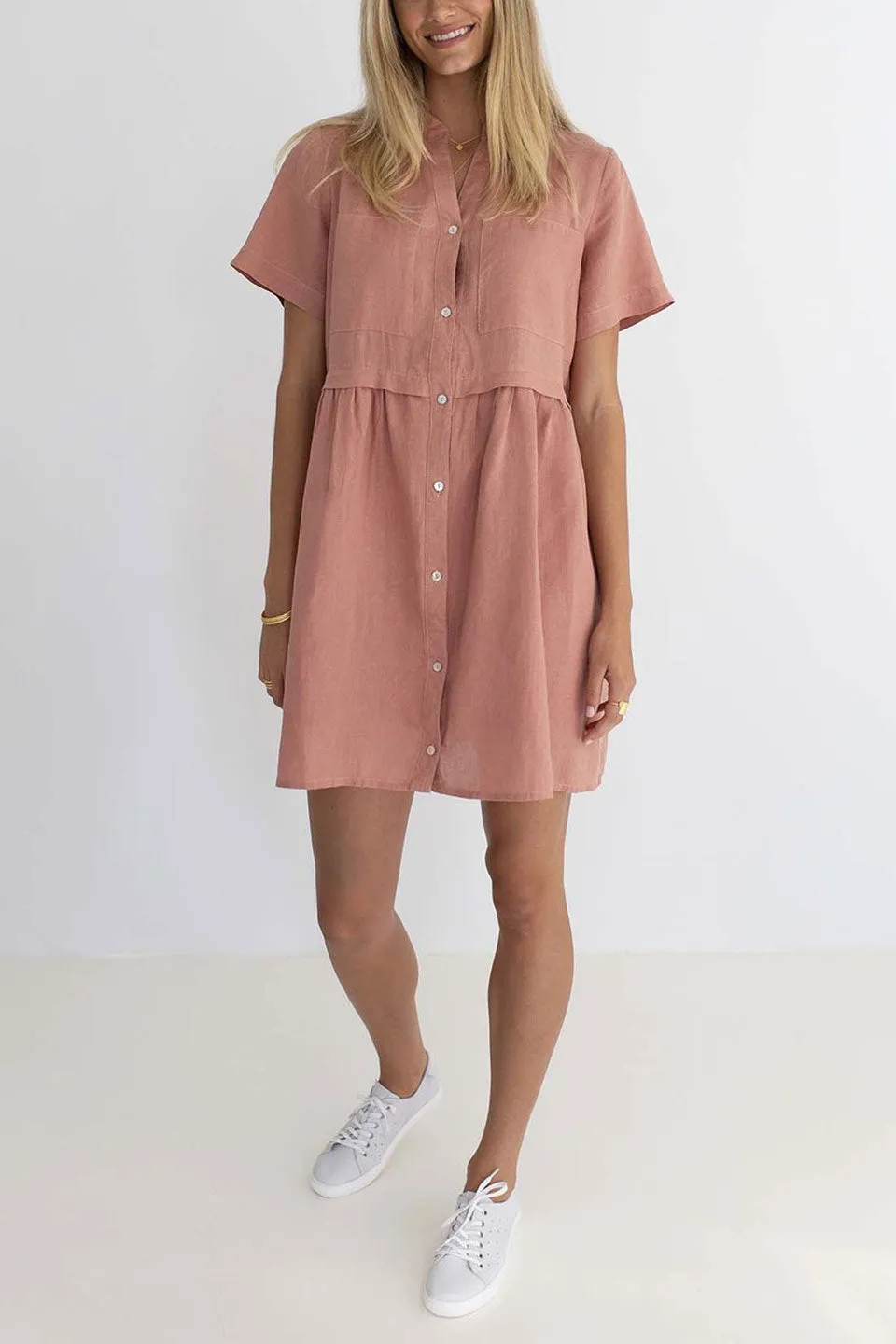 Pippa SS Rose Clay Shift Shirt Dress