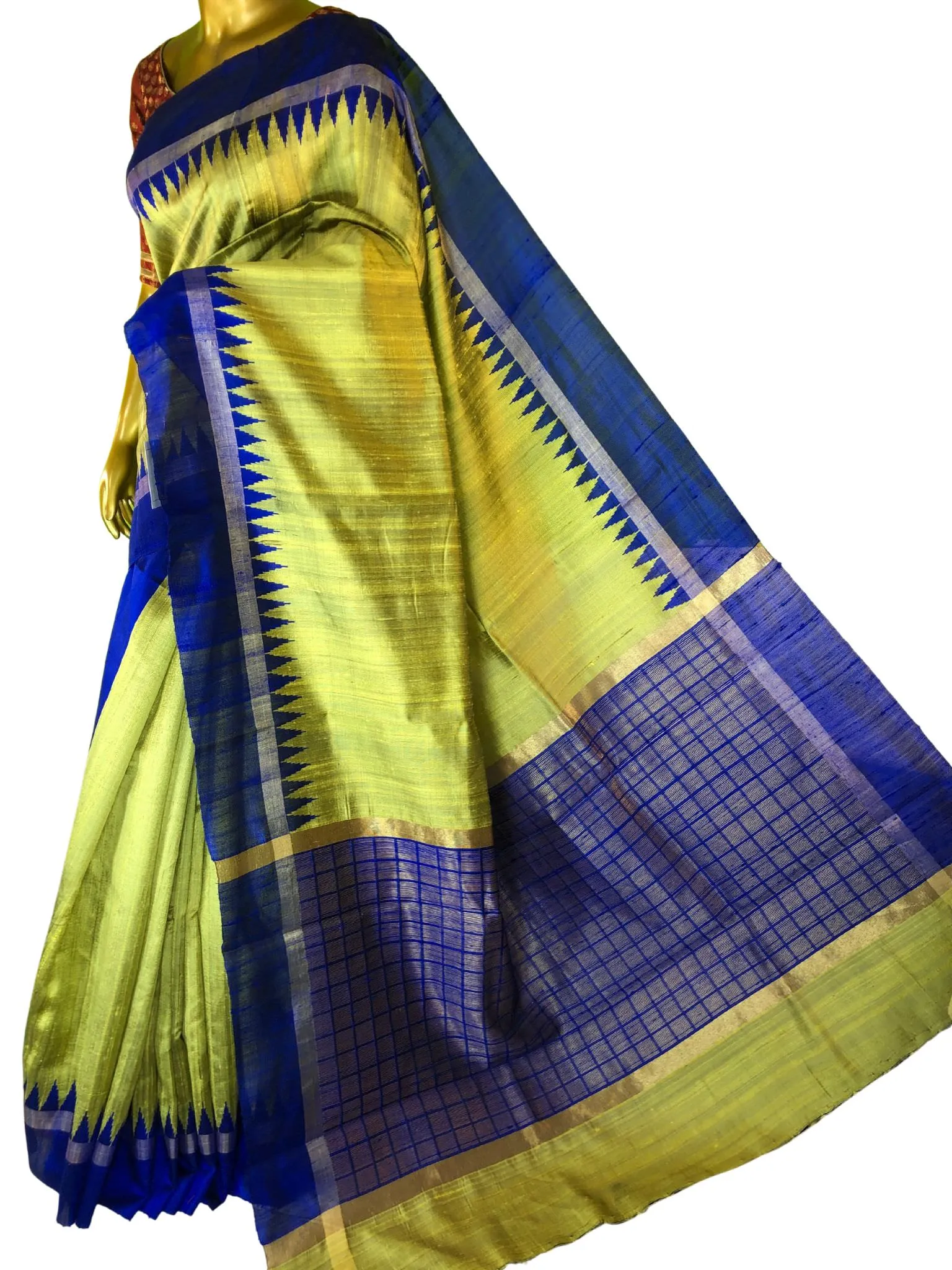 Pista Golden Green Color Pure Raw Silk Saree