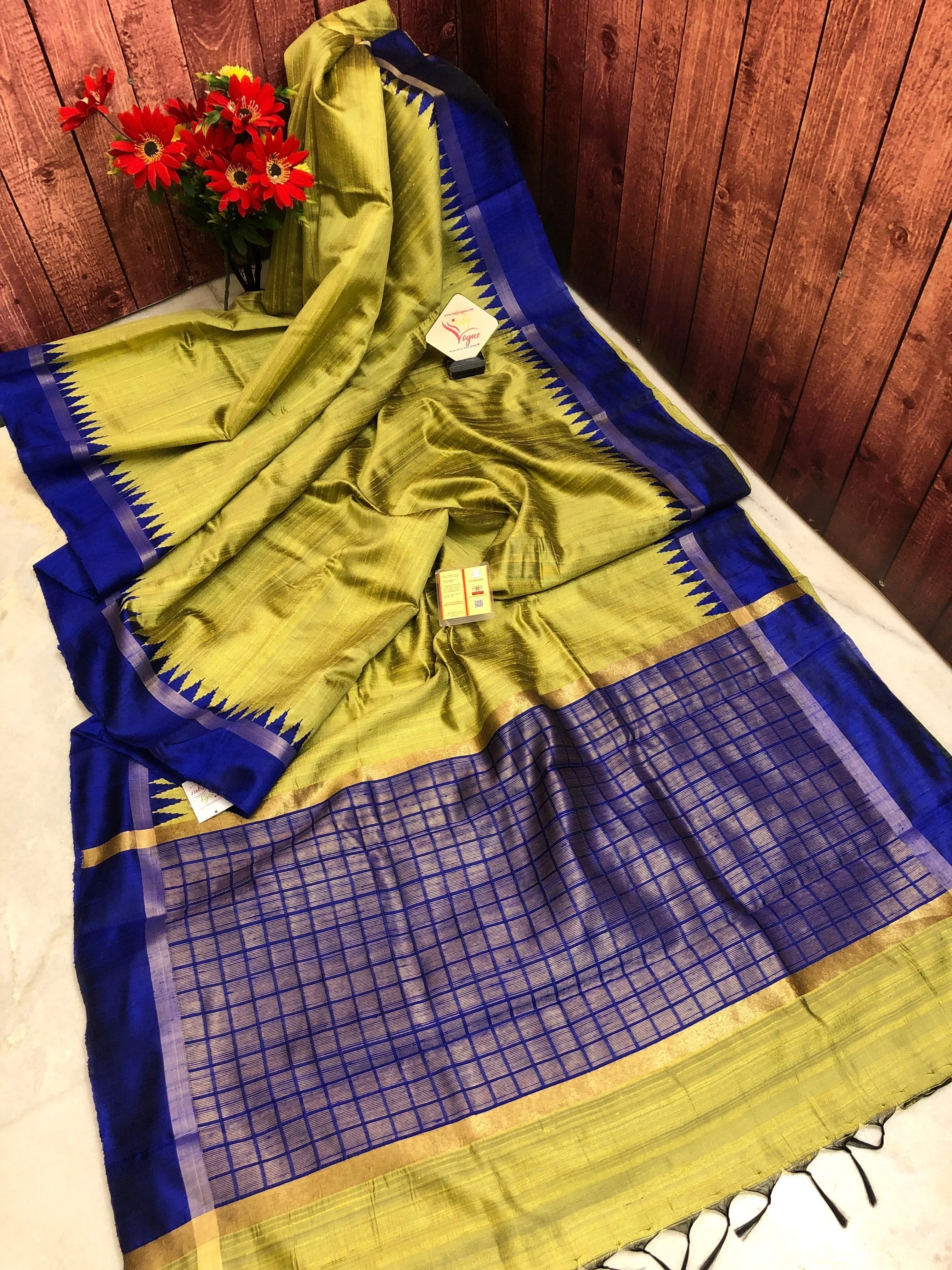 Pista Golden Green Color Pure Raw Silk Saree