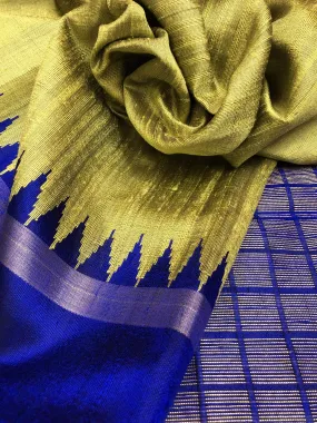 Pista Golden Green Color Pure Raw Silk Saree