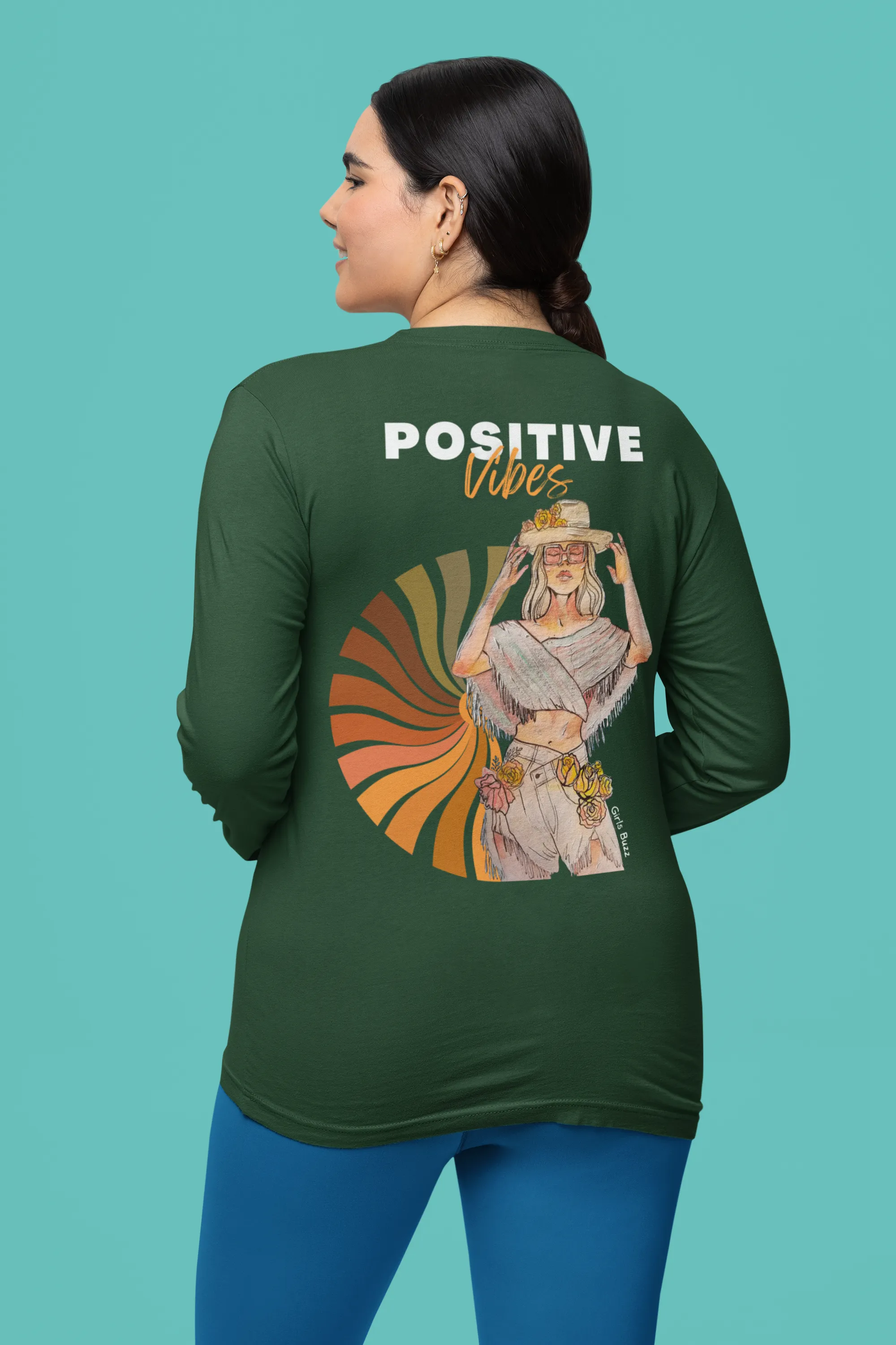 Positive Vibes Full Sleeves Back Printed T-shirt