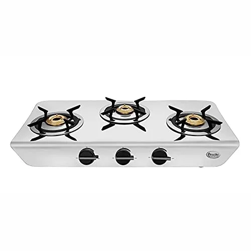 Preethi Stylo steel slim stainless steel 3 burner gas stove, Manual Ignition