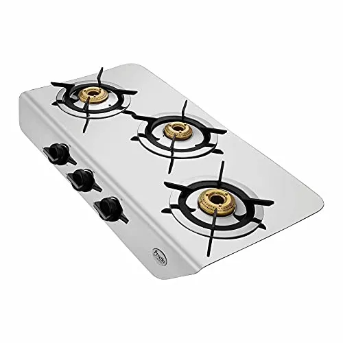 Preethi Stylo steel slim stainless steel 3 burner gas stove, Manual Ignition