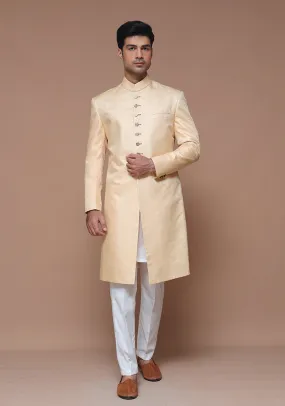 Premium Jamawar Beige Traditional Sherwani