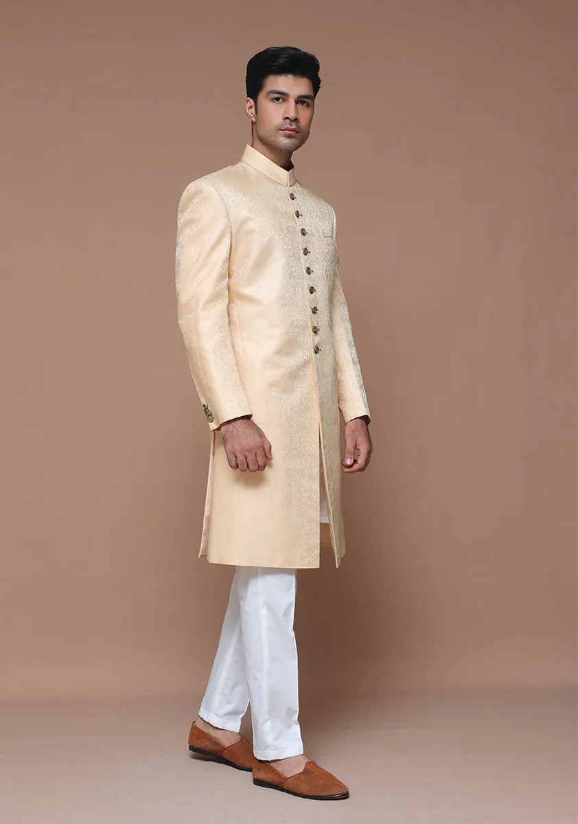 Premium Jamawar Beige Traditional Sherwani