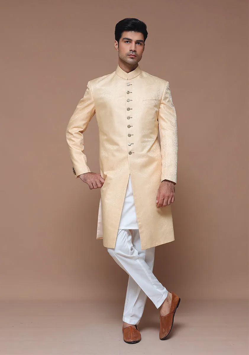 Premium Jamawar Beige Traditional Sherwani