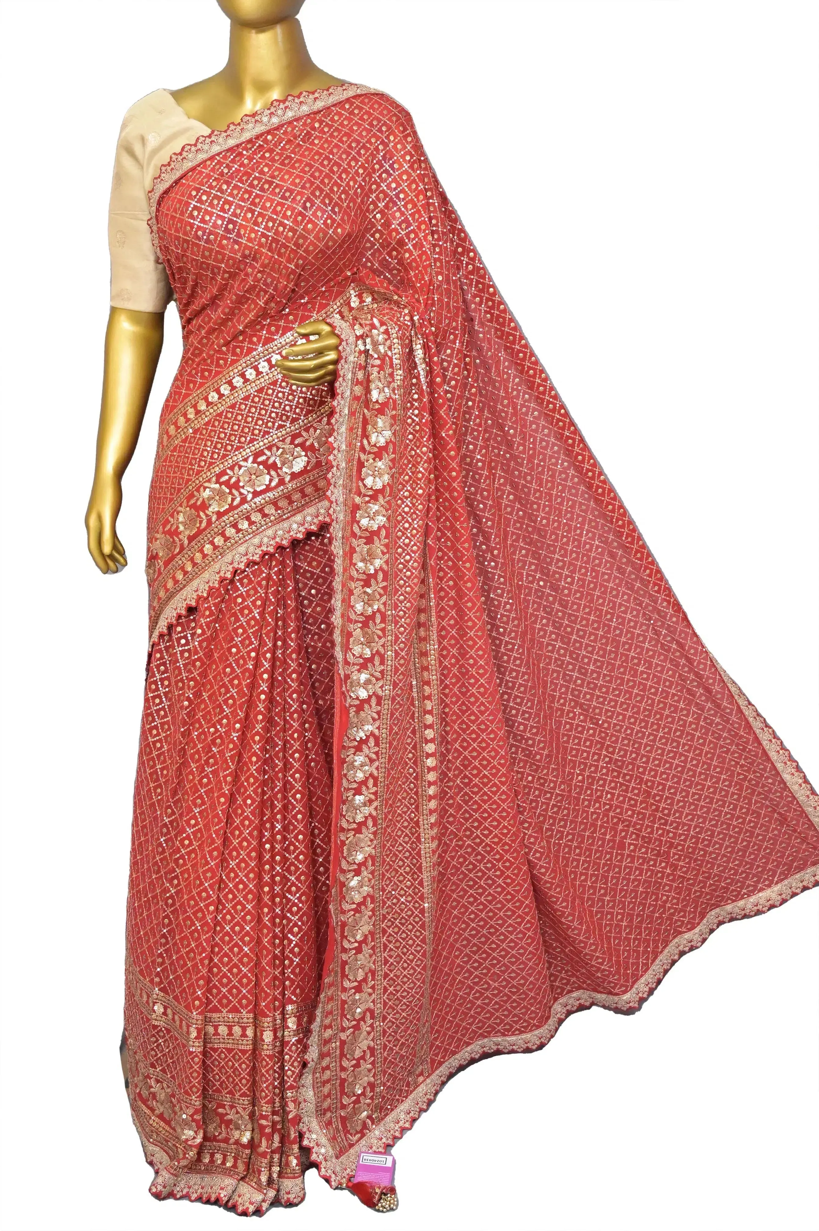 Red Color Designer Georgette Saree with Sequin Work