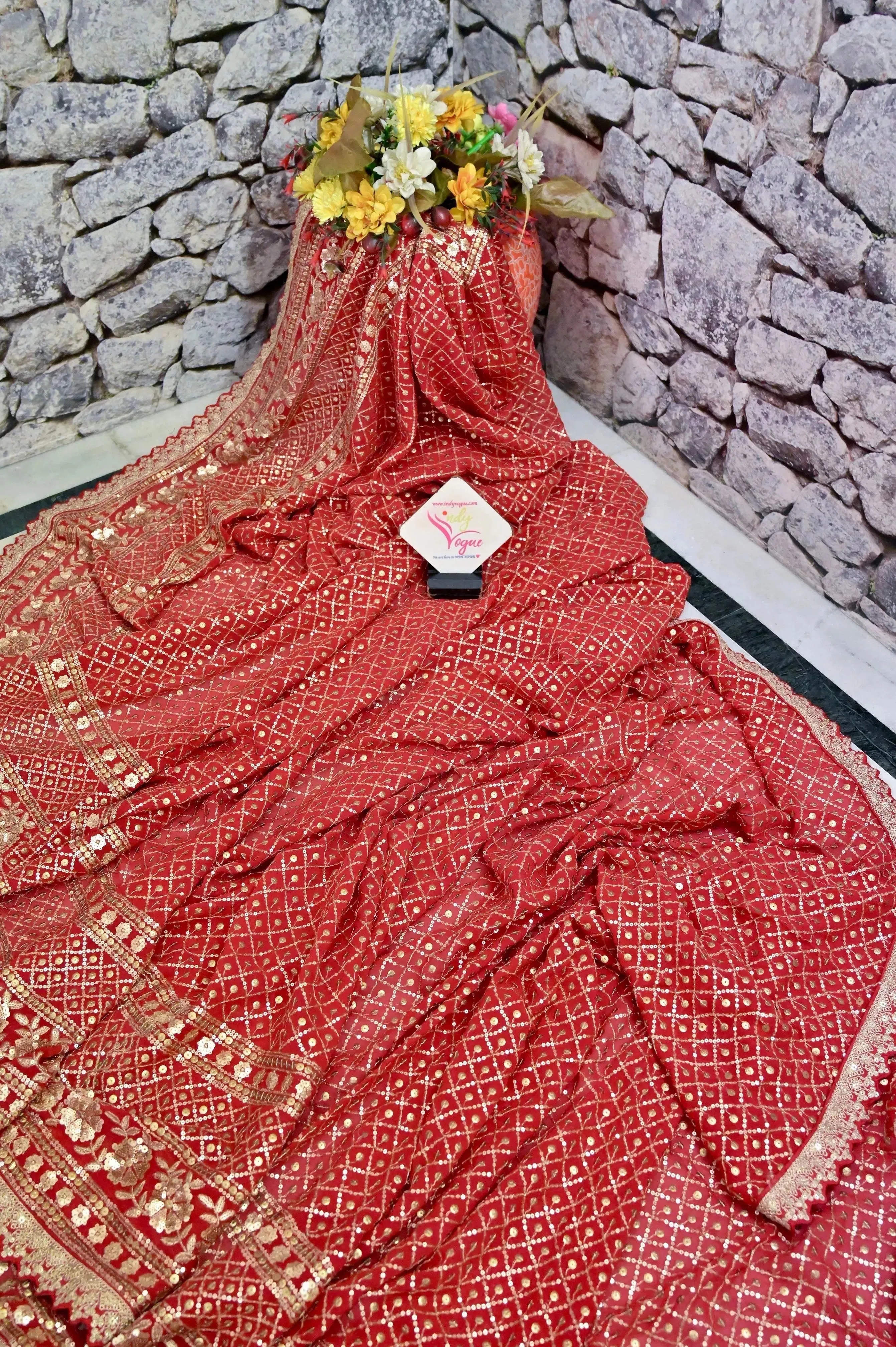 Red Color Designer Georgette Saree with Sequin Work