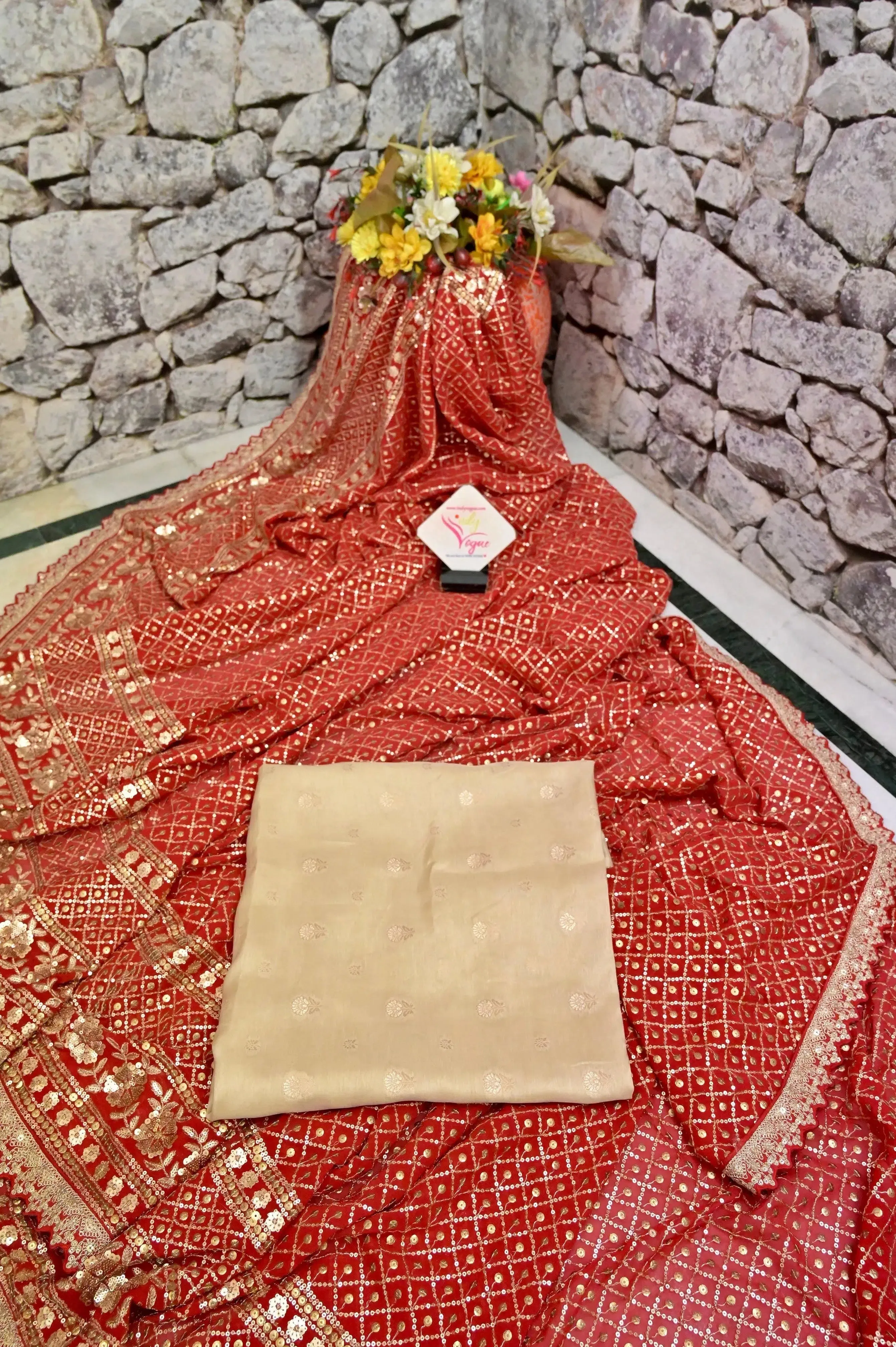 Red Color Designer Georgette Saree with Sequin Work