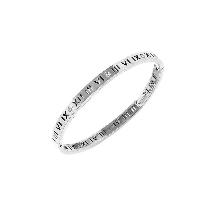 Roman Numerals Diamond Bangle Silver