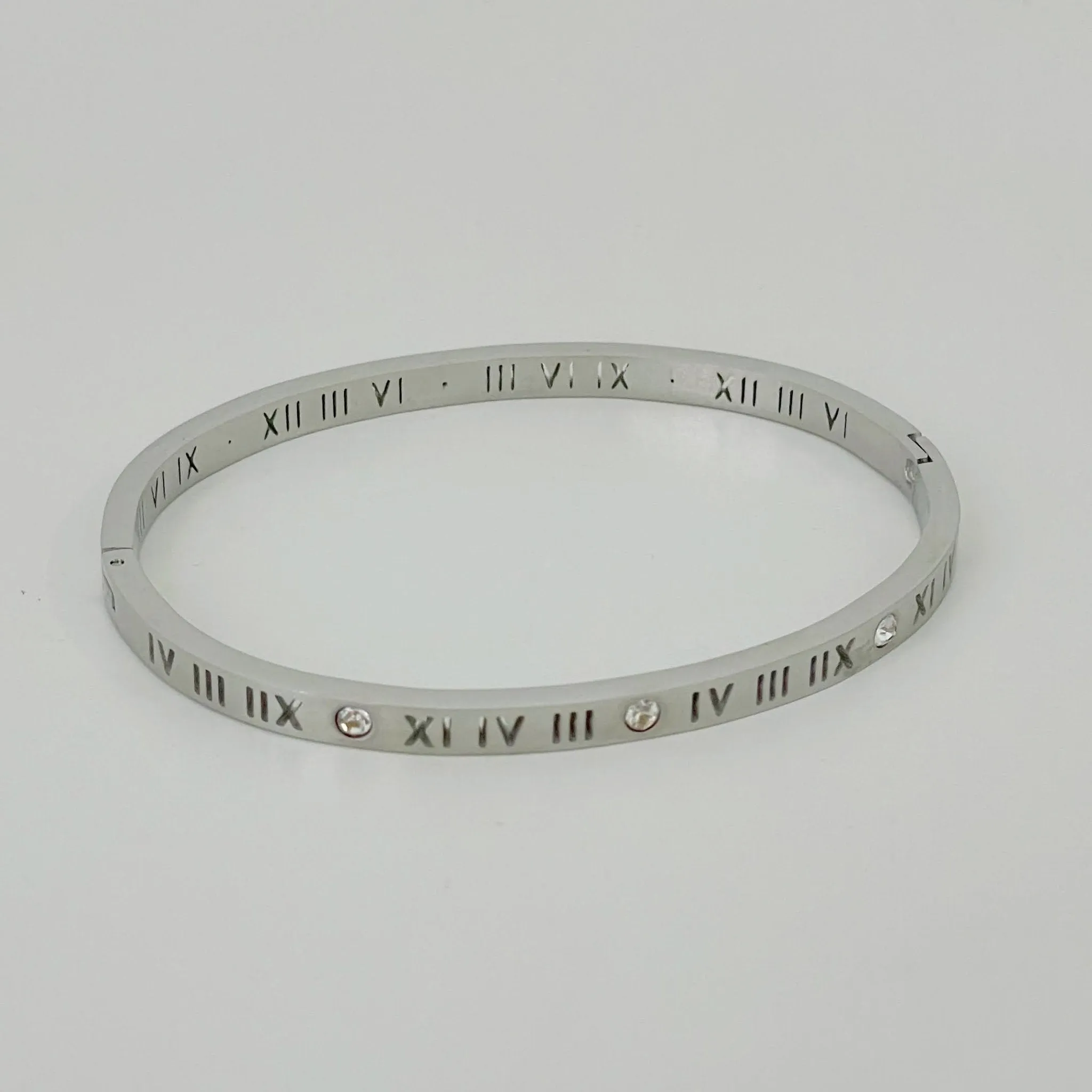 Roman Numerals Diamond Bangle Silver