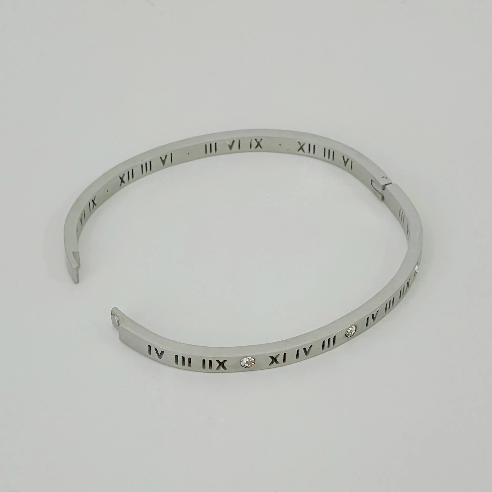 Roman Numerals Diamond Bangle Silver