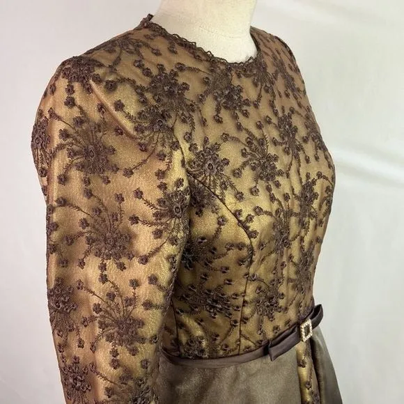 SaksFifthAvenue Prince Vintage Brown Metallic Embroidery Fit Flare Dress