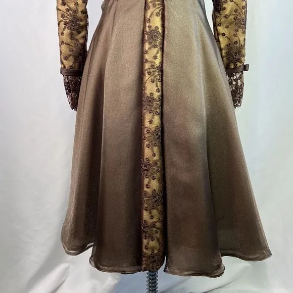 SaksFifthAvenue Prince Vintage Brown Metallic Embroidery Fit Flare Dress