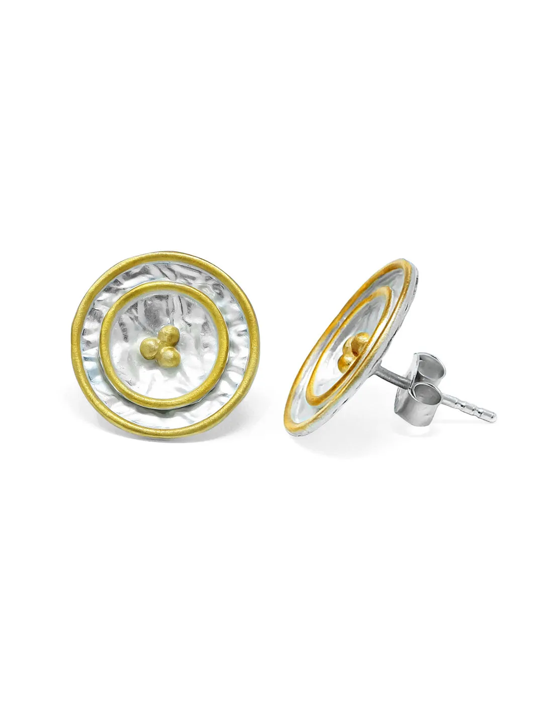 Shimmering Gold Granulation Statement Sterling Silver Stud Earrings