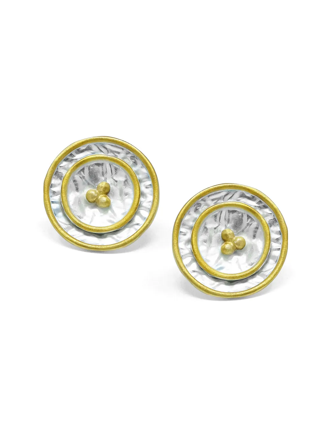 Shimmering Gold Granulation Statement Sterling Silver Stud Earrings