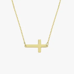 Sideways Cross Necklace | 14K Solid Gold