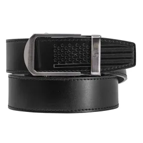 Smooth Black USA Flag Tip Belt Debossed