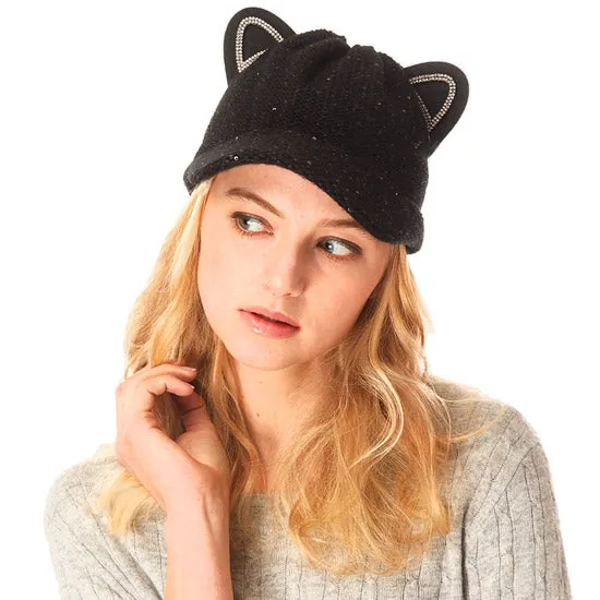 Solid Cat Ear Slouchy Newsboy Cap