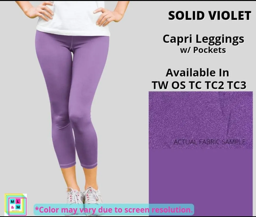 Solid Violet Capri Leggings w/ Pockets