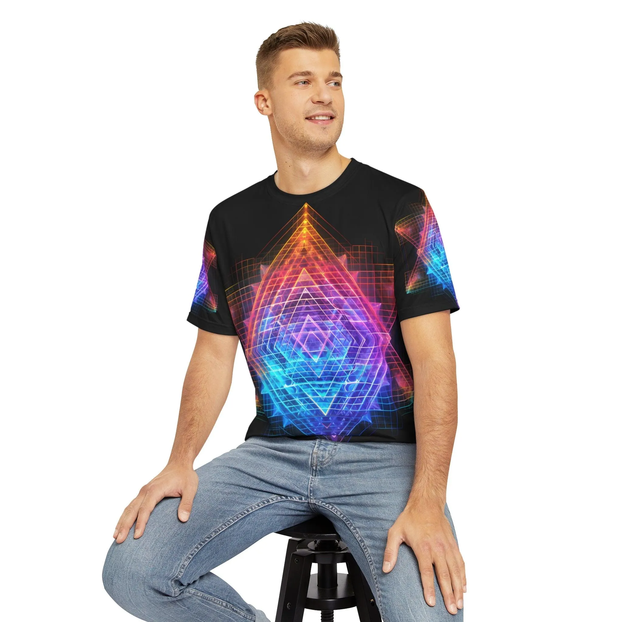 Sri Yantra 3D v2 Sacred Geometry Octane Colorful Symmetrical Sublimation - All Over Print (AOP) - Digital AI Art T-Shirt for Street or Festival Wear