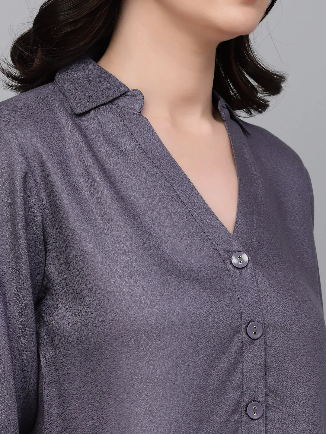 Style quotient Women Grey Solid Polycotton Smart Casual Shirt