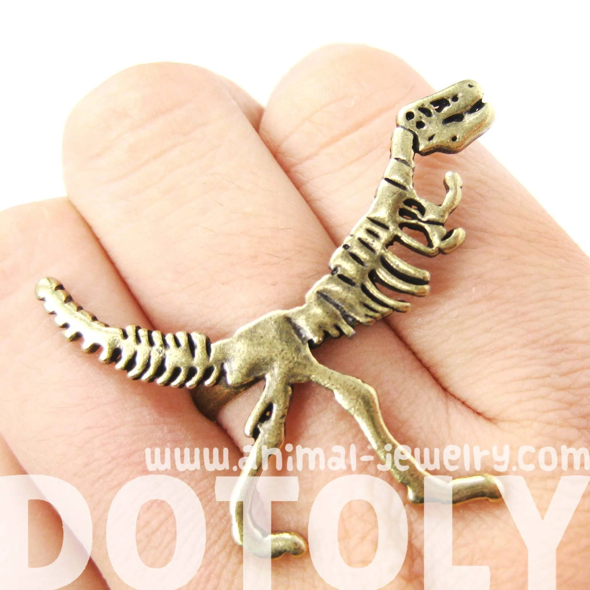 T-Rex Dinosaur Fossil Skeleton Bones Adjustable Ring in Brass