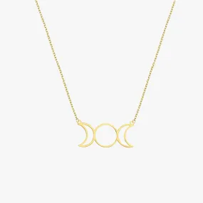 Triple Moon Goddess Necklace | 14K Solid Gold