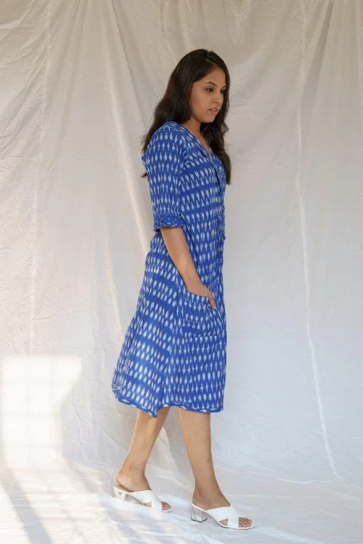 Unsaid Ikat Blue & White Dress