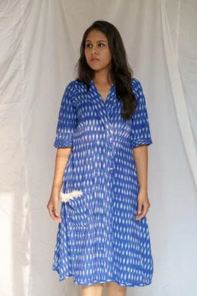 Unsaid Ikat Blue & White Dress