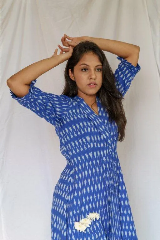 Unsaid Ikat Blue & White Dress