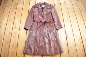 Vintage 1970s Genuine Red Leather Button Down Trench Coat / True Vintage / Womenswear / Size Small