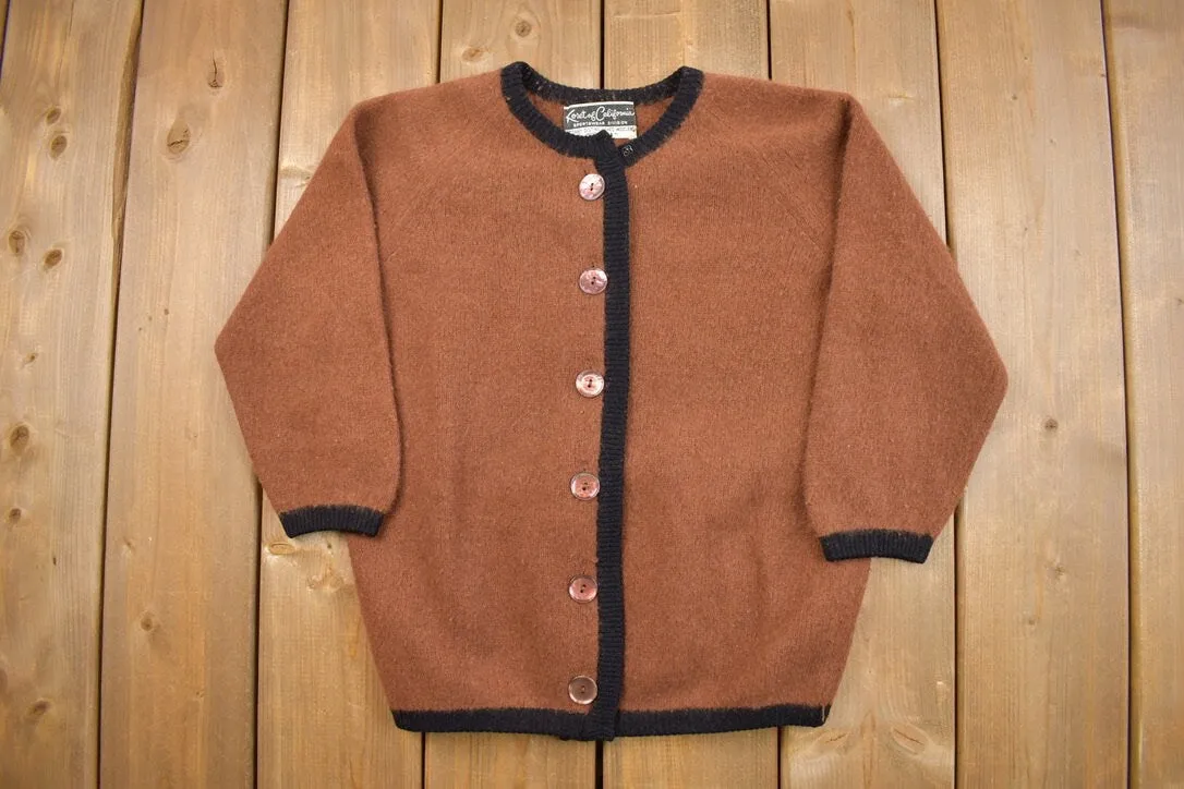 Vintage 1970s Koret of California Knitted Cardigan Sweater / Vintage Cardigan / Button Up / Brown / Cute / Grandma / Made in USA