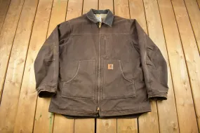 Vintage 1990s Carhartt Chocolate Brown Fleece Lined Work Jacket / Workwear / Streetwear / Naturally Distressed Carhartt / Worn Work Jacket