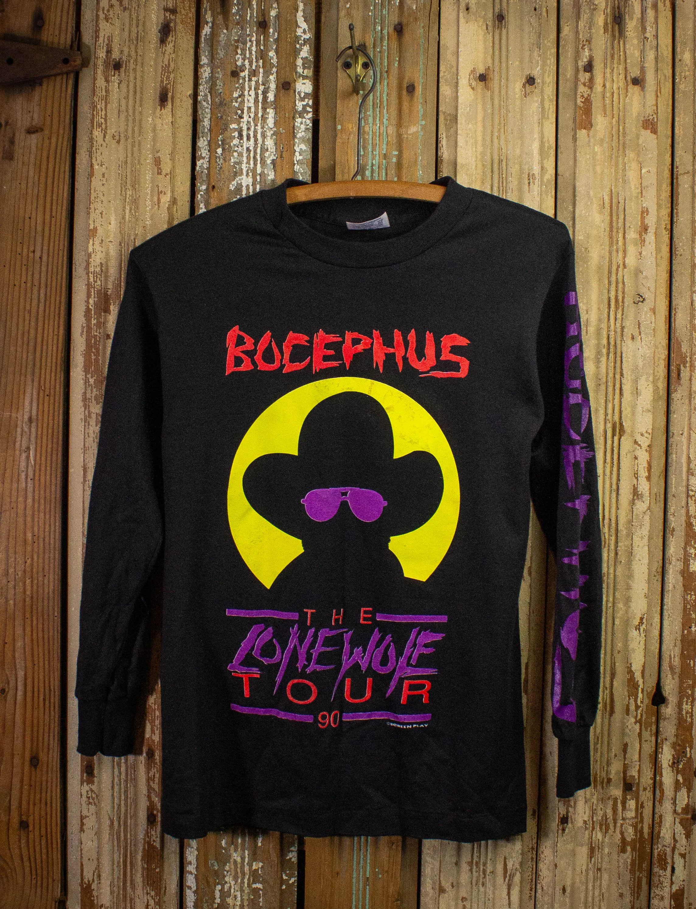 Vintage Bocephus Lone Wolf Tour Long Sleeve Concert T Shirt 1990 Black Small