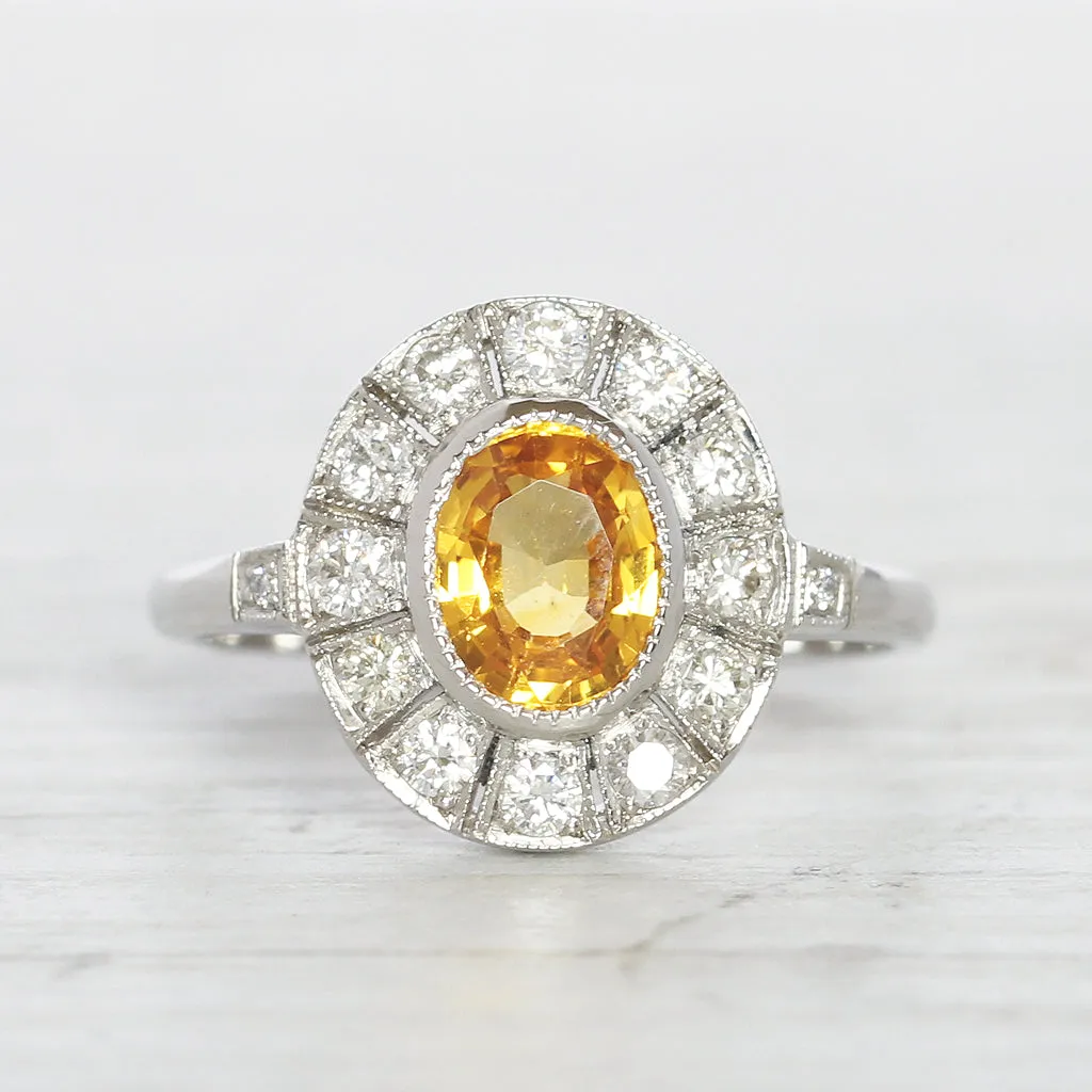 Vintage Style 1.28 Carat Yellow Sapphire and Diamond Cluster