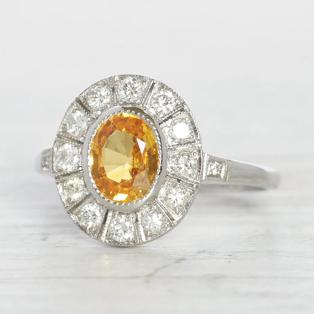 Vintage Style 1.28 Carat Yellow Sapphire and Diamond Cluster