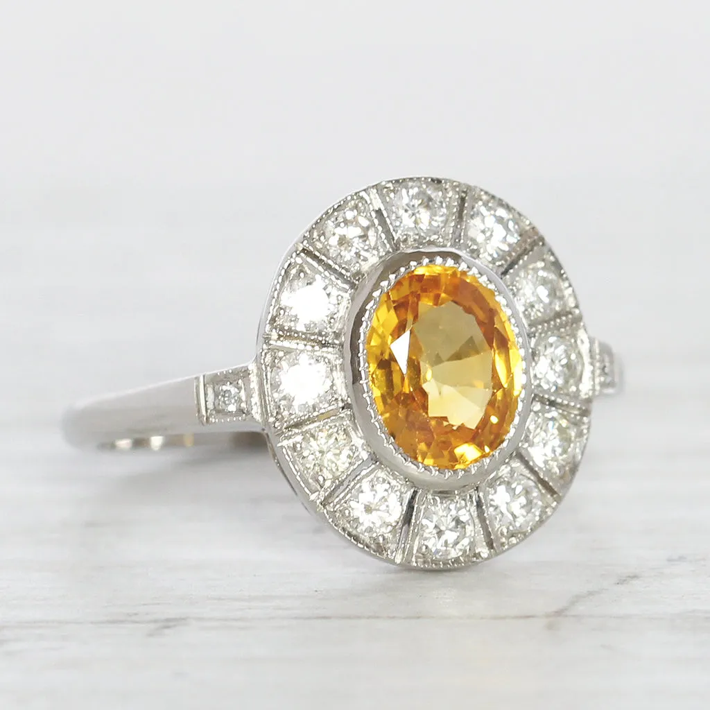 Vintage Style 1.28 Carat Yellow Sapphire and Diamond Cluster