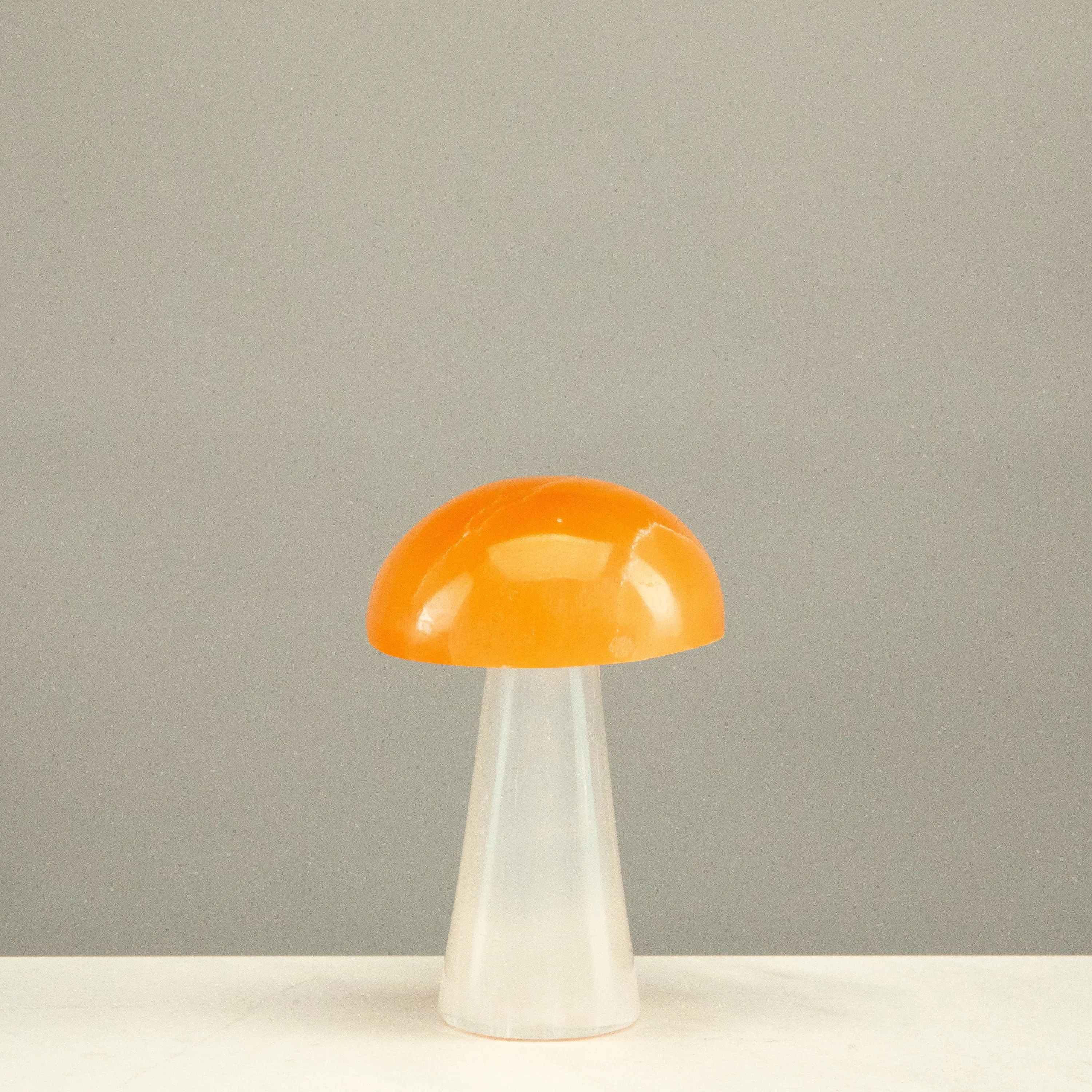 White & Orange Selenite Mushroom 3.5