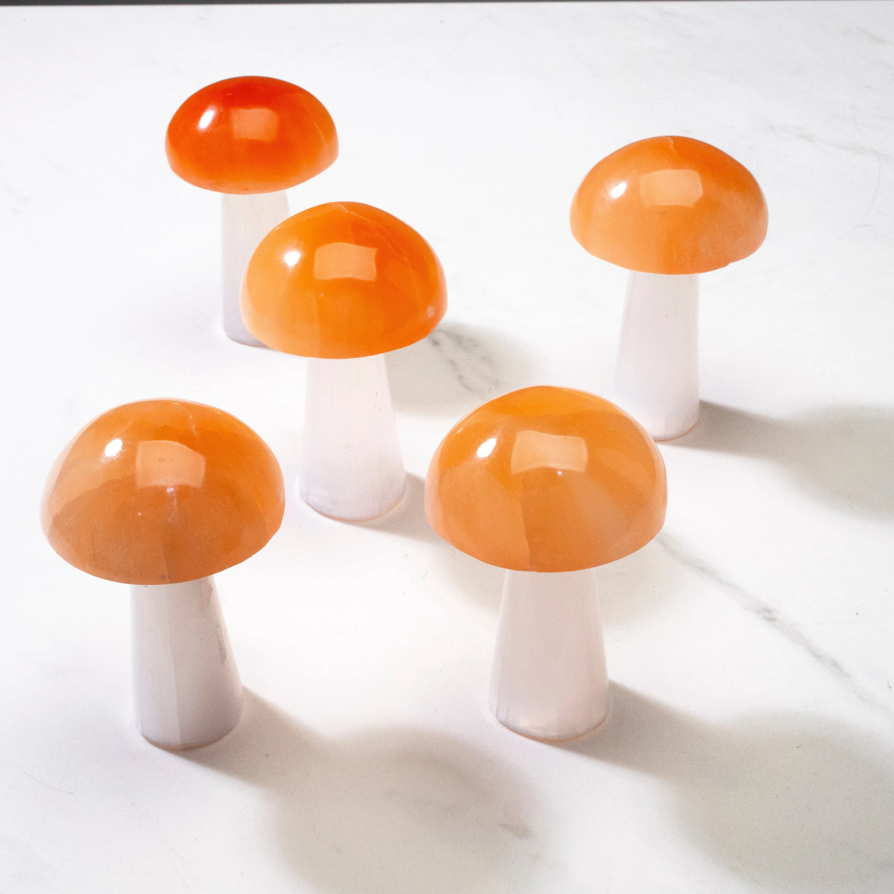 White & Orange Selenite Mushroom 3.5