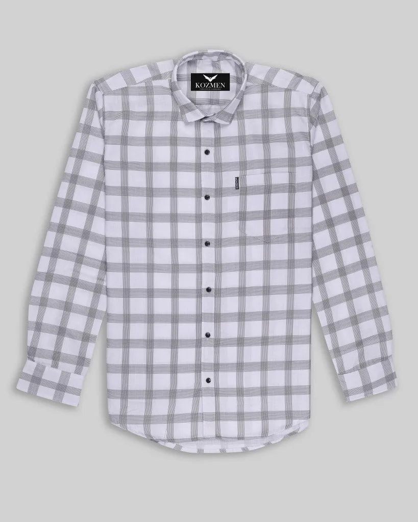 White Color Cotton Casual Check Shirt For Men