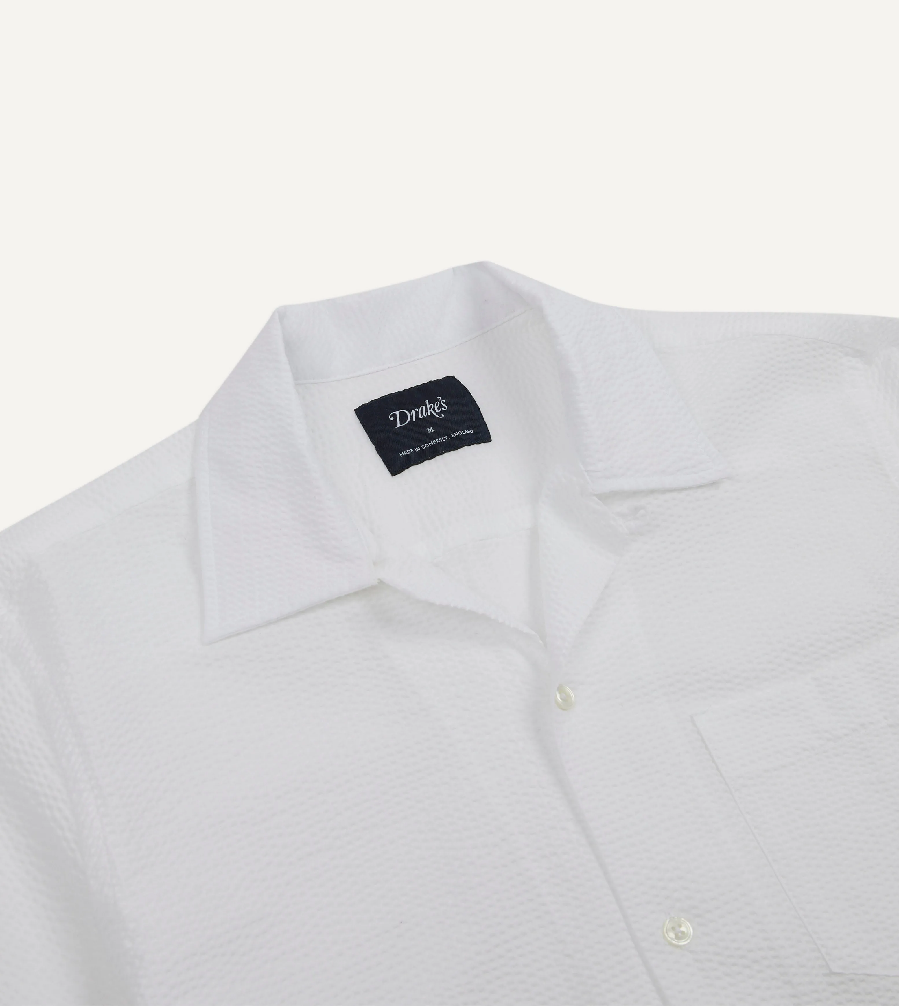 White Seersucker Camp Collar Short Sleeve Shirt