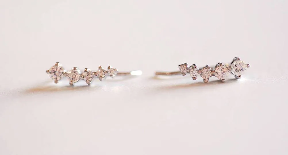 Wholesale CZ Earrings, Choose Sterling Silver, Gold, Rose Gold CZ Ear Cuff, cubic zirconia ear crawler, Ear Climbers, Crystal Ear Climber, 2 pieces