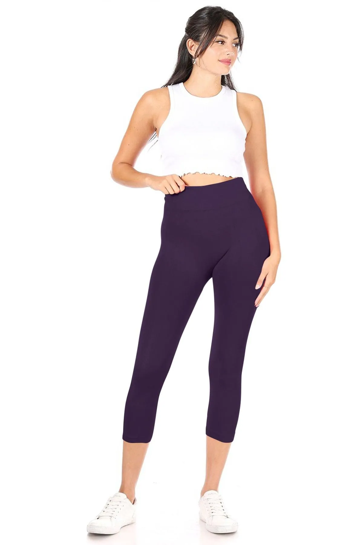 Women's Casual High Waist Solid Seamless Capri Leggings