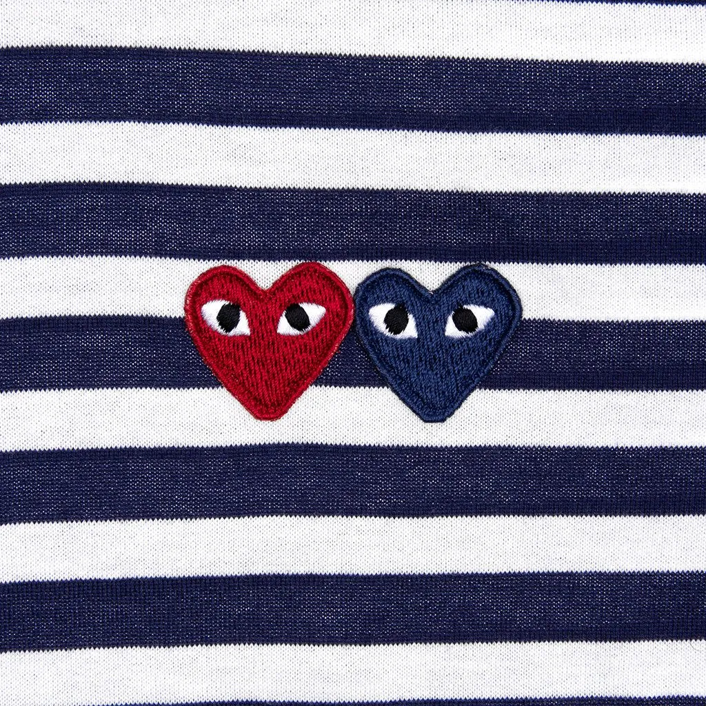 Women's Double Heart Striped Shirt - White/Navy