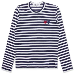 Women's Double Heart Striped Shirt - White/Navy