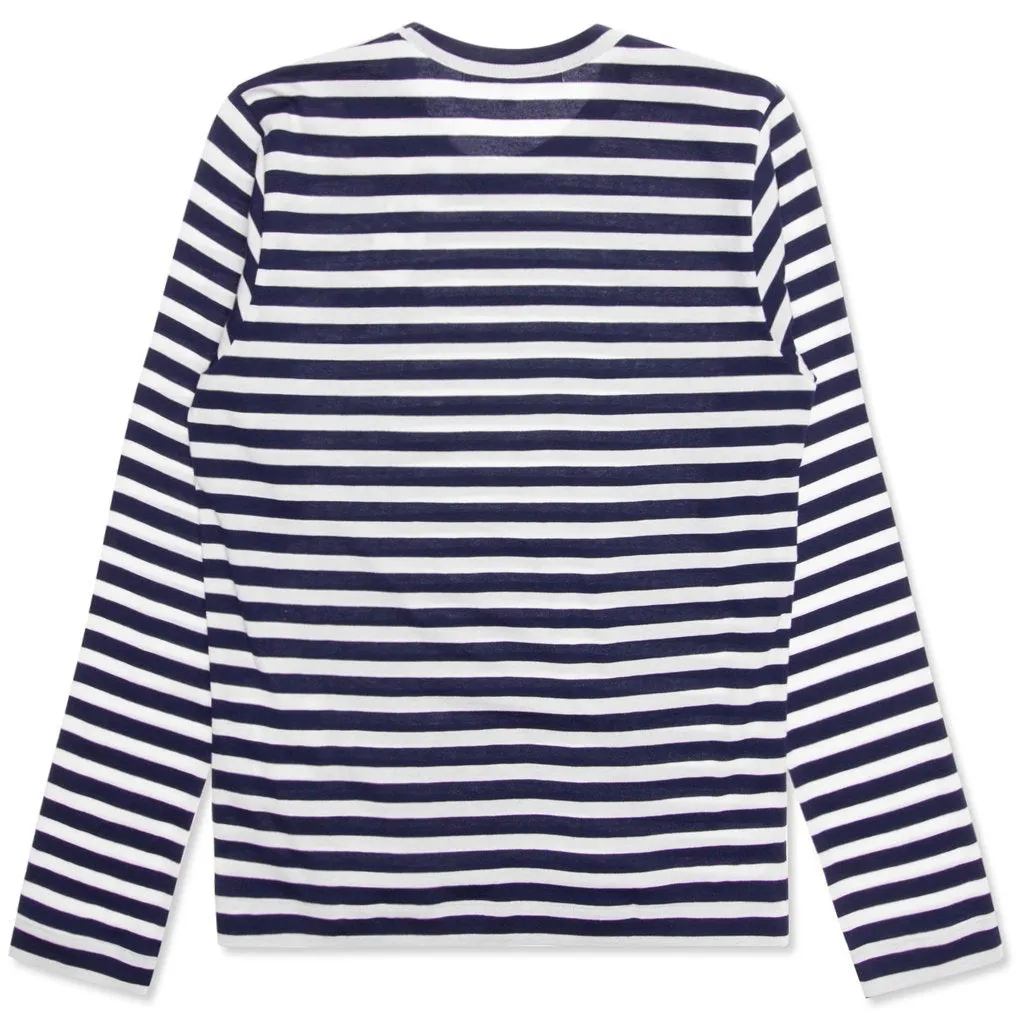 Women's Double Heart Striped Shirt - White/Navy