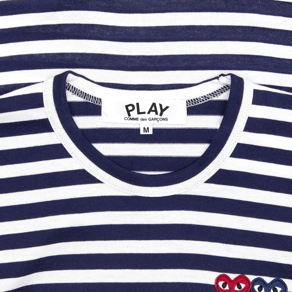 Women's Double Heart Striped Shirt - White/Navy