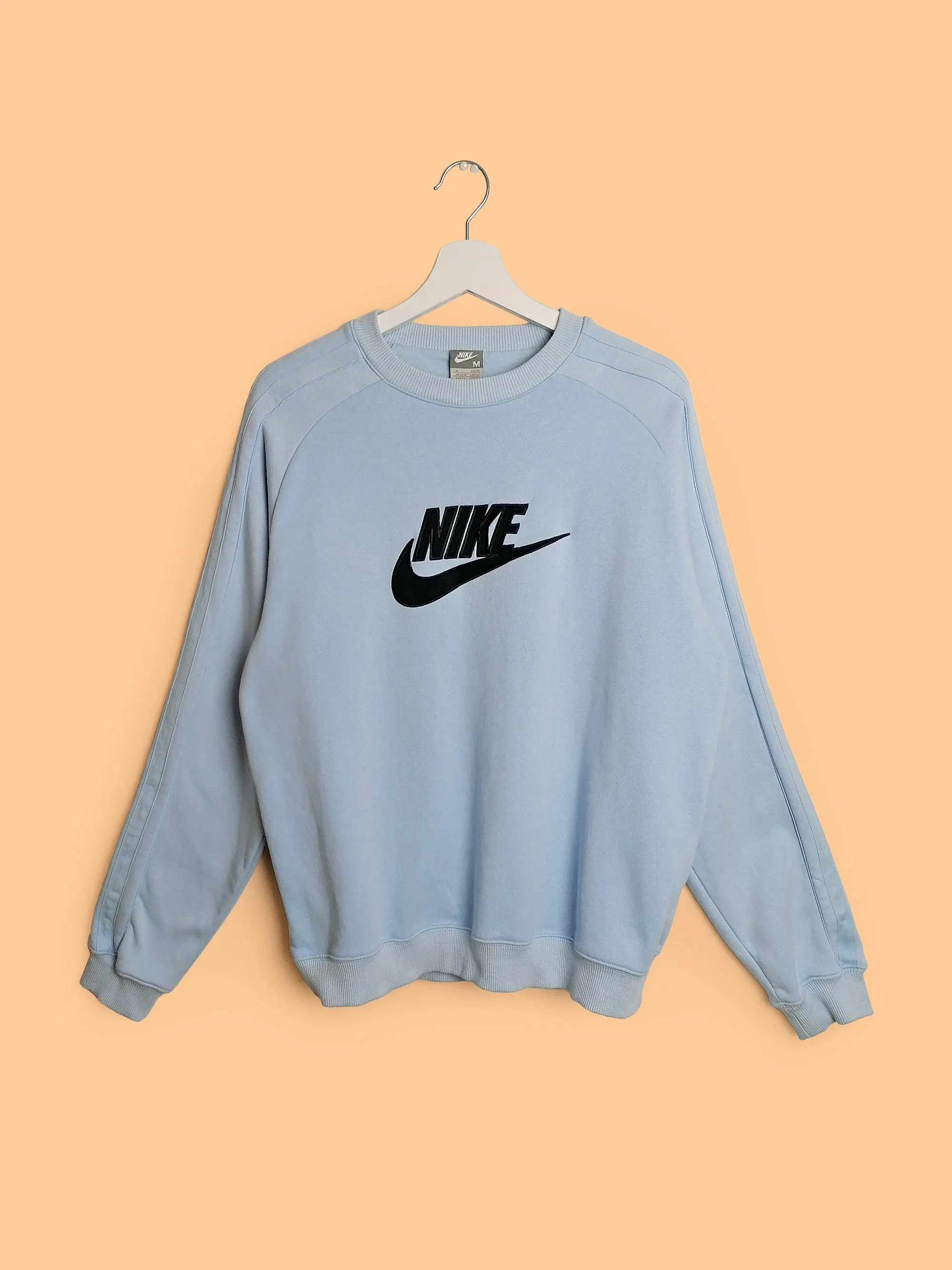 Y2K NIKE *Rare* Baby Blue Sweatshirt Crew Center Swoosh - size S- M / GB 39 - 41 / height 178 cm